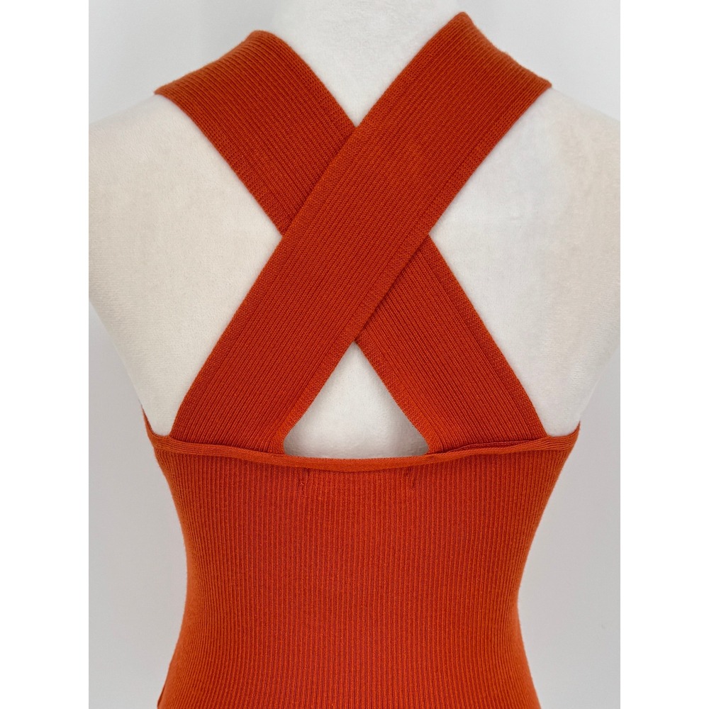 Anthropologie Halter Tank Top Medium Orange Ribbed Knit Criss Cross Keyhole NWT - Picture 5 of 11